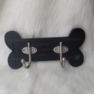 Bone Shaped Espresso Color Silver Double Hook Dog Leash Wall‎ Mount Storage Unit